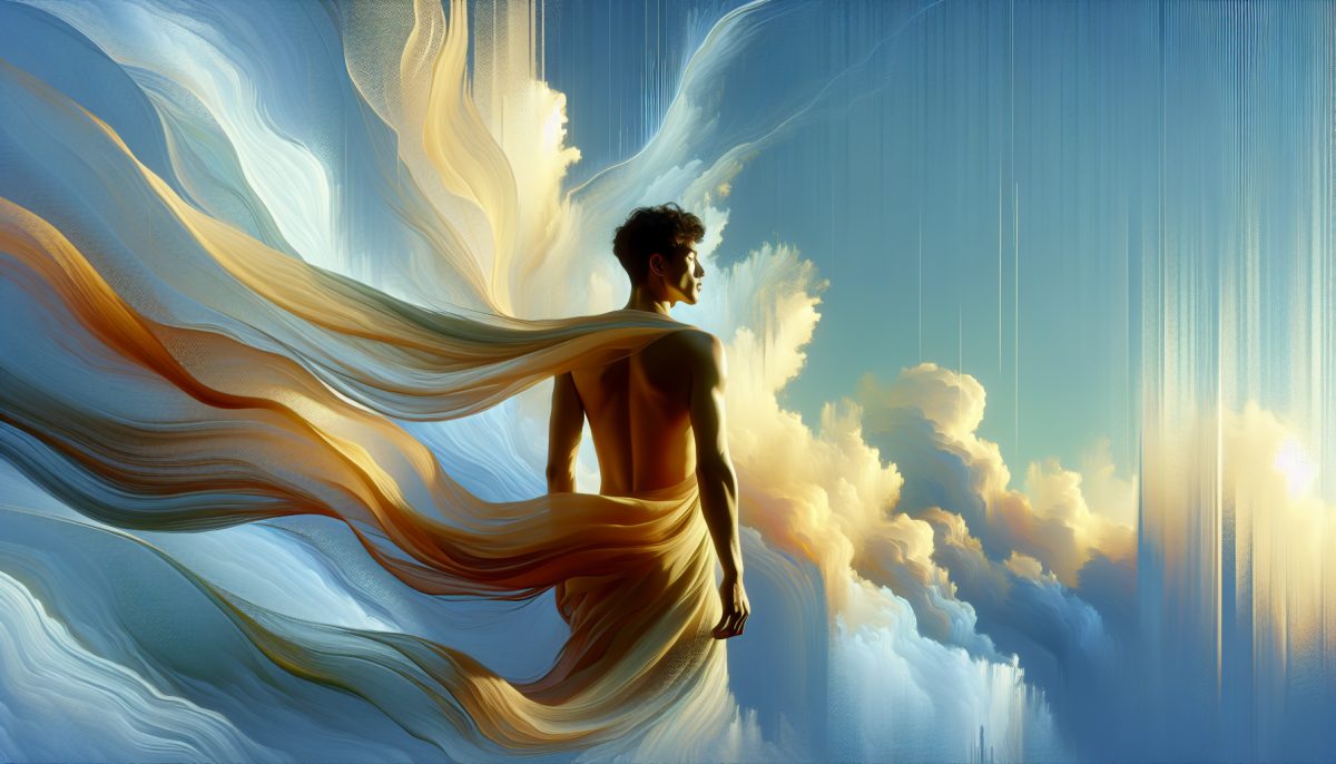 Symbolic illustration of a calm person in soft light representing openness, freedom, and self-acceptance