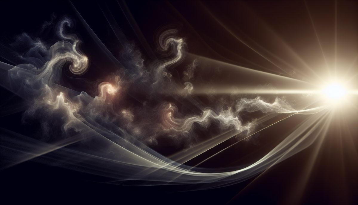 A dreamlike figure breathing swirling smoke, symbolising confusion, stress, and obscured truth