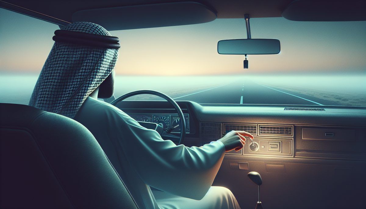 Symbolic illustration of a person in a car that will not start on a misty road at dawn