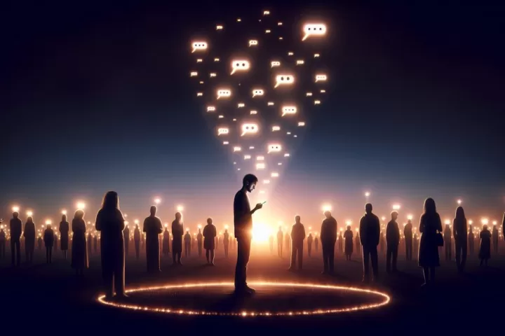 A symbolic phone screen with a missing group chat, suggesting exclusion, silence, and social tension