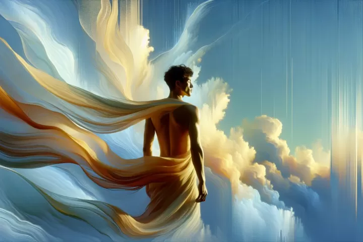 Symbolic illustration of a calm person in soft light representing openness, freedom, and self-acceptance