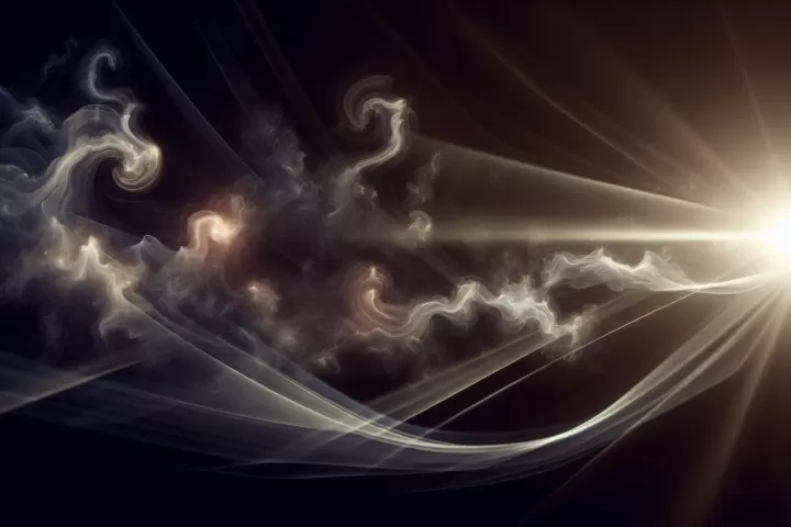 A dreamlike figure inhaling swirling smoke in a dark surreal space, symbolising confusion, hidden danger, and emotional pressure.