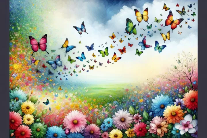 Symbolic illustration of butterflies in a luminous garden representing transformation, freedom, and renewal in dreams