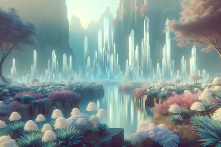 Symbolic illustration of a luminous crystal forest glowing softly in a dreamlike night landscape