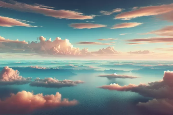 A peaceful landscape depicting an infinite horizon with clouds and a calm sea.