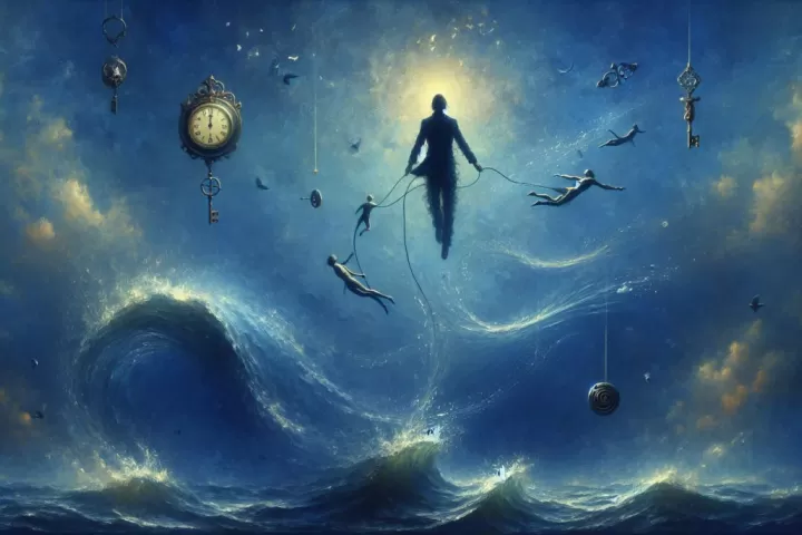 Symbolic illustration of a person underwater reaching toward light above the surface