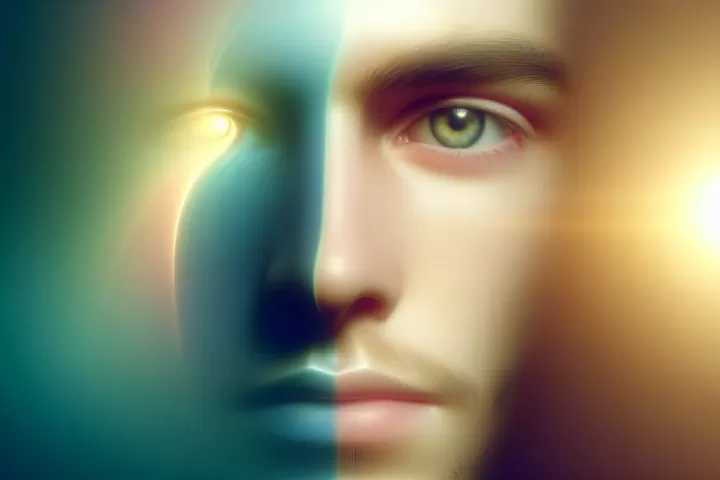 Symbolic illustration of a person's eye changing through different colors in a dreamlike glow