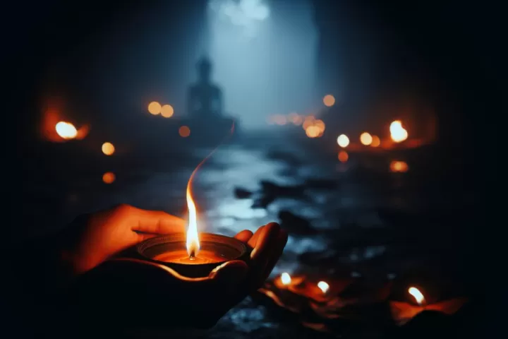 Dreamlike glowing flames against a dark sky symbolising fire in dreams