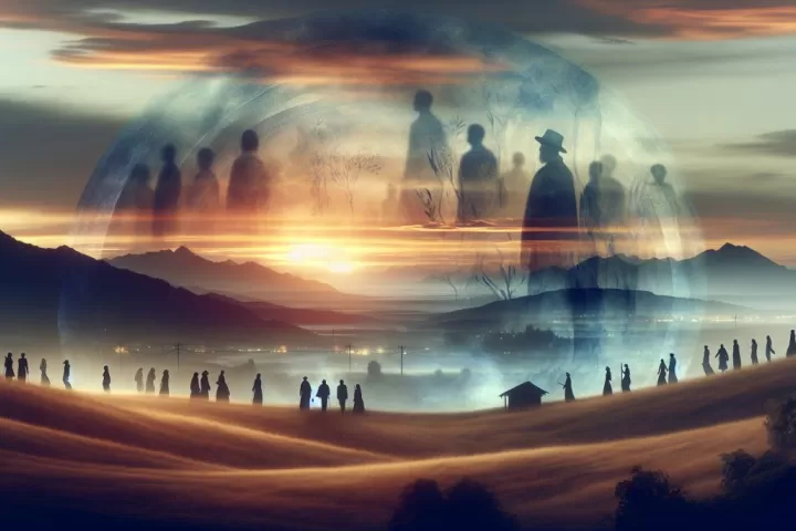 A dreamlike scene suggesting the voice of someone departed, carrying memory, grief, and comfort