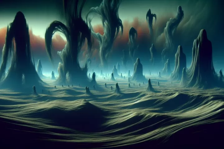 A dark dreamlike room disturbed by an unseen presence, symbolising invisible monsters, hidden fear, and anxiety.