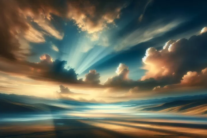A tranquil sky with clouds and light, representing the concept of heaven.