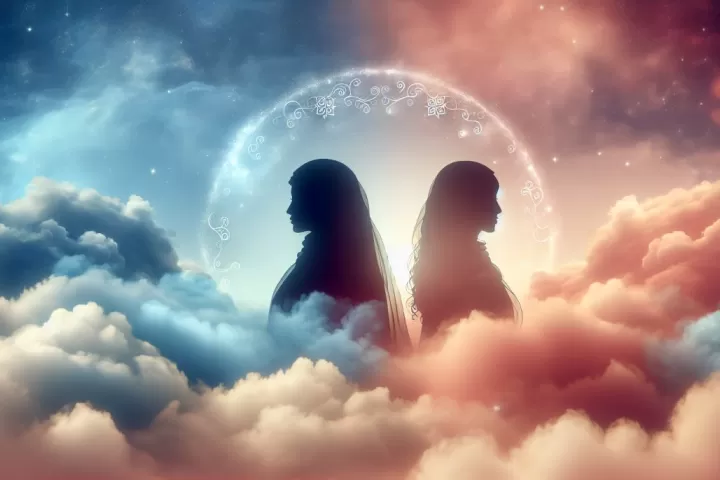 Silhouetted figures of sisters in a dreamlike setting, representing connection, emotion, and support.