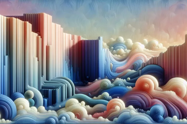 A surreal hallway with walls shifting around a lone dreamer in dim blue light.