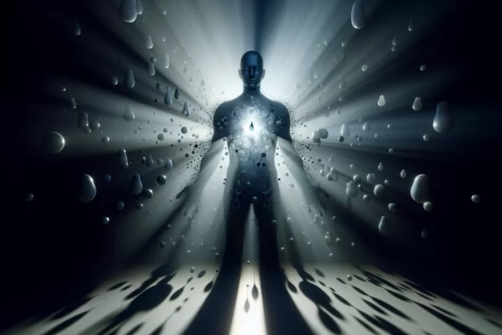 Symbolic illustration of a vulnerable figure standing exposed in a public dream setting