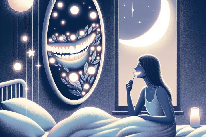 Symbolic illustration of loose teeth transforming in a surreal dream setting