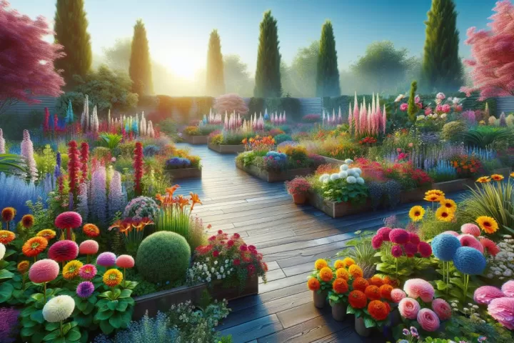 A vivid dreamlike garden filled with glowing flowers, representing symbolic meanings in dreams.