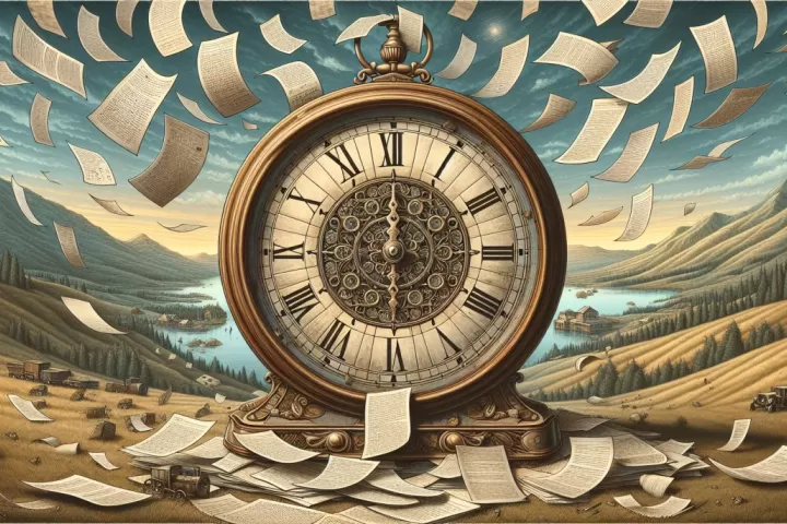 A ticking clock and looming calendar deadline, symbolising urgency, pressure, and anxiety in dreams.