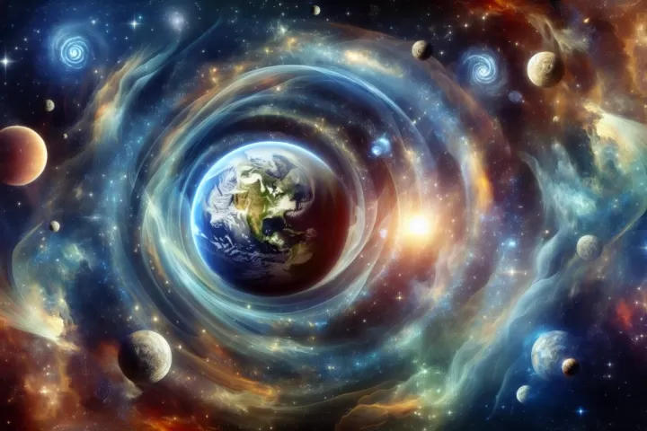 A dreamlike image of Earth spinning rapidly in a cosmic sky, symbolising overwhelm, change, and the need for grounding.