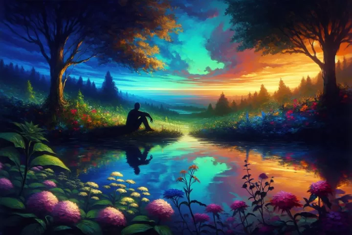 A reflective dreamlike scene symbolising guilt, conscience, regret, and emotional healing.