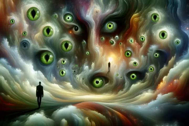 Jealousy dream meaning shown through a surreal green-eyed emotional scene