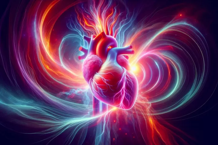 A dreamlike figure feeling a glowing heartbeat pulse through darkness, symbolising urgency, emotion, and inner awareness.