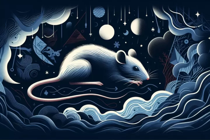 A rat in a dark dreamlike setting symbolising fear, survival, hidden anxiety, and emotional tension.