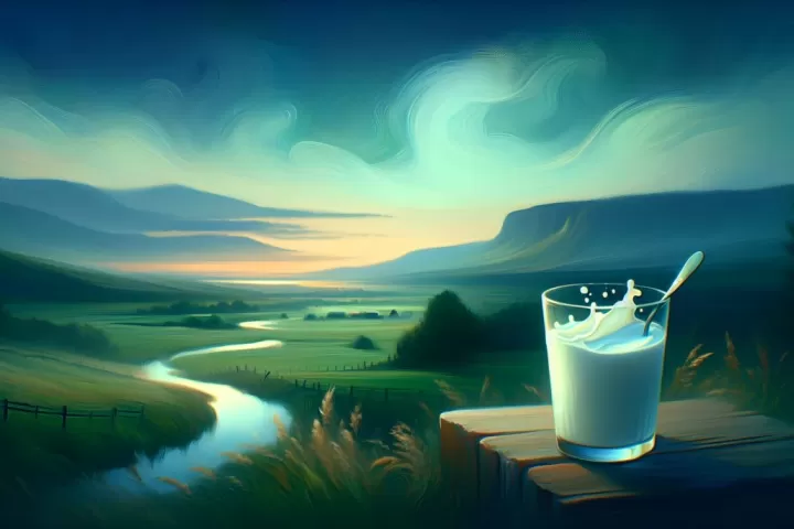 A glass of milk in a tranquil setting, symbolising nourishment, comfort, and emotional care.