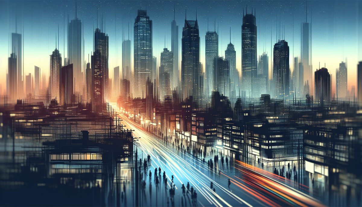 A serene city skyline at dusk, symbolising the complexity of urban life and dreams.