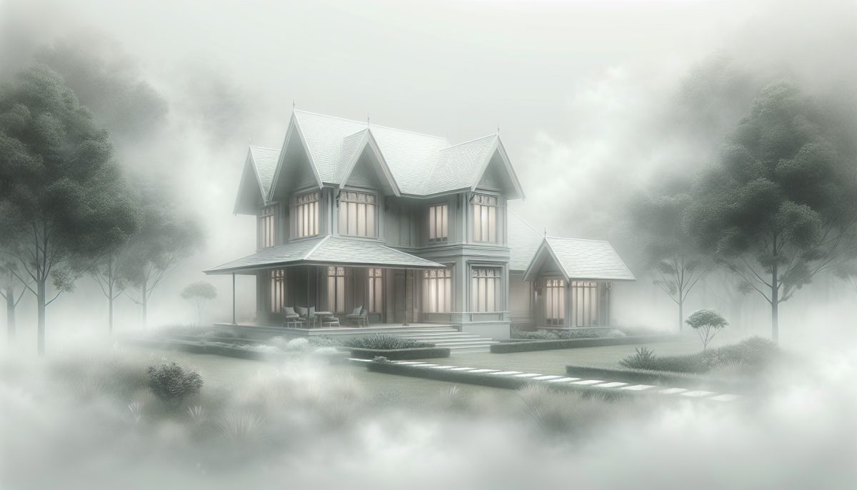 An ethereal house fading into mist, symbolizing dreams of disappearing homes.