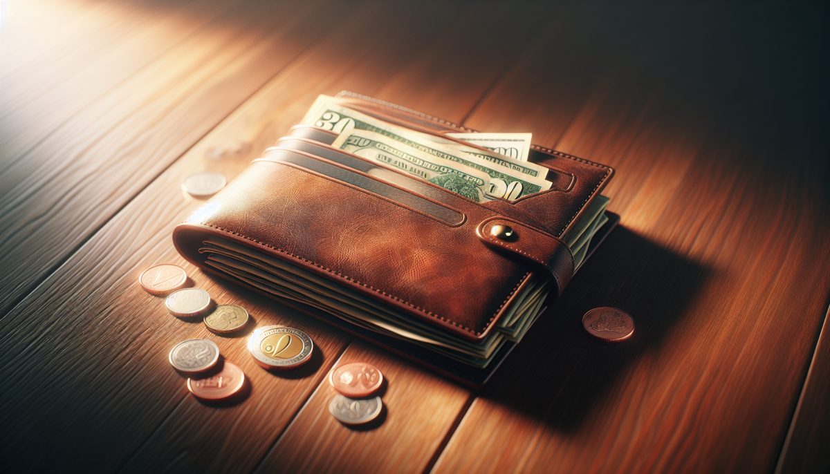 An open wallet on a table, representing themes of wealth and security in dreams.