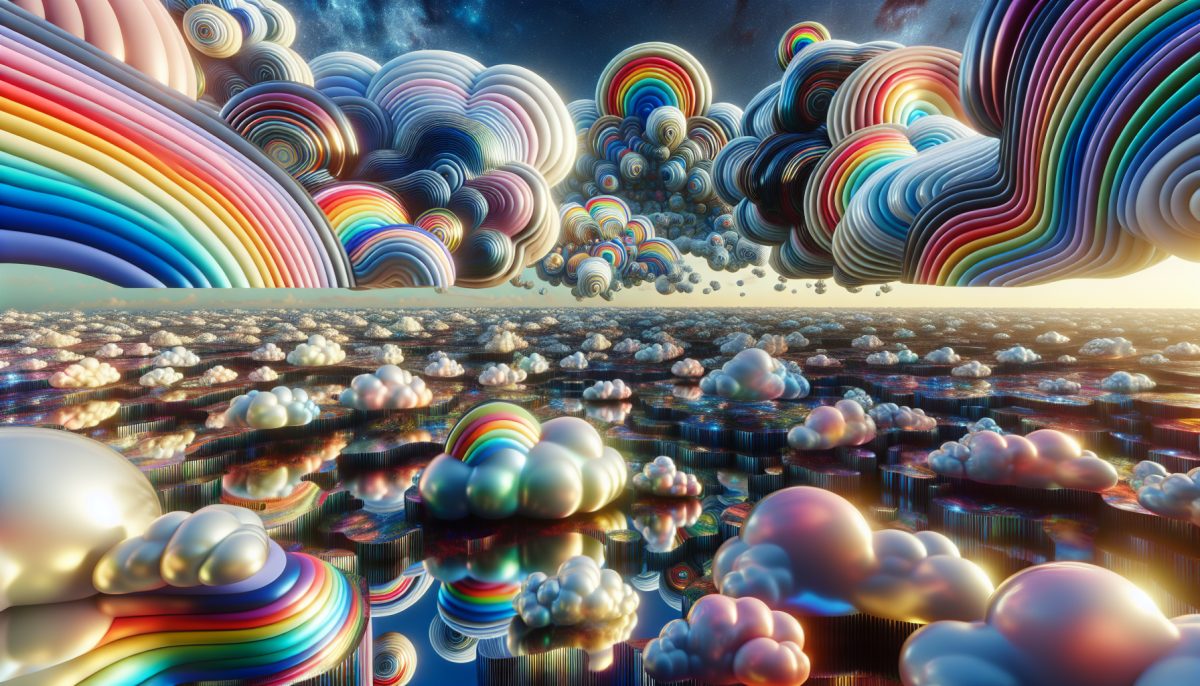 A surreal landscape depicting layers of clouds and reflections, symbolizing dreams.