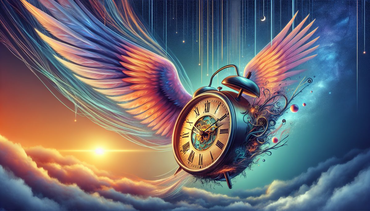 A whimsical clock with wings symbolising the urgency of time in dreams.