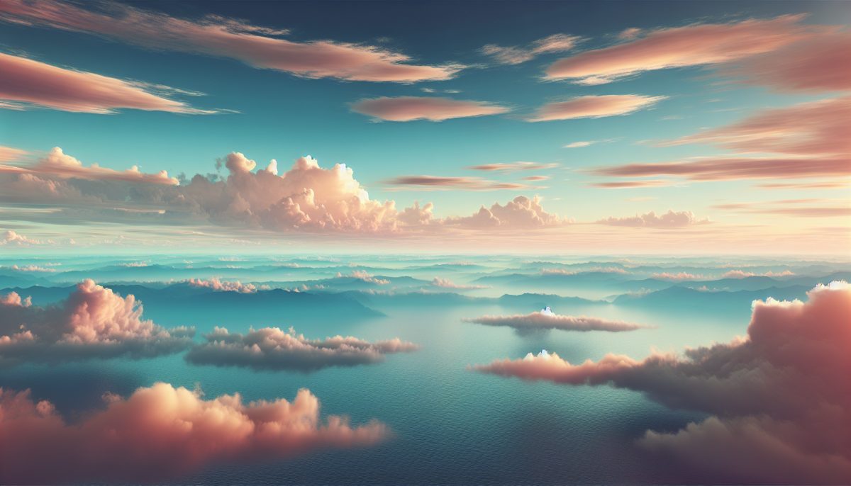 A peaceful landscape depicting an infinite horizon with clouds and a calm sea.