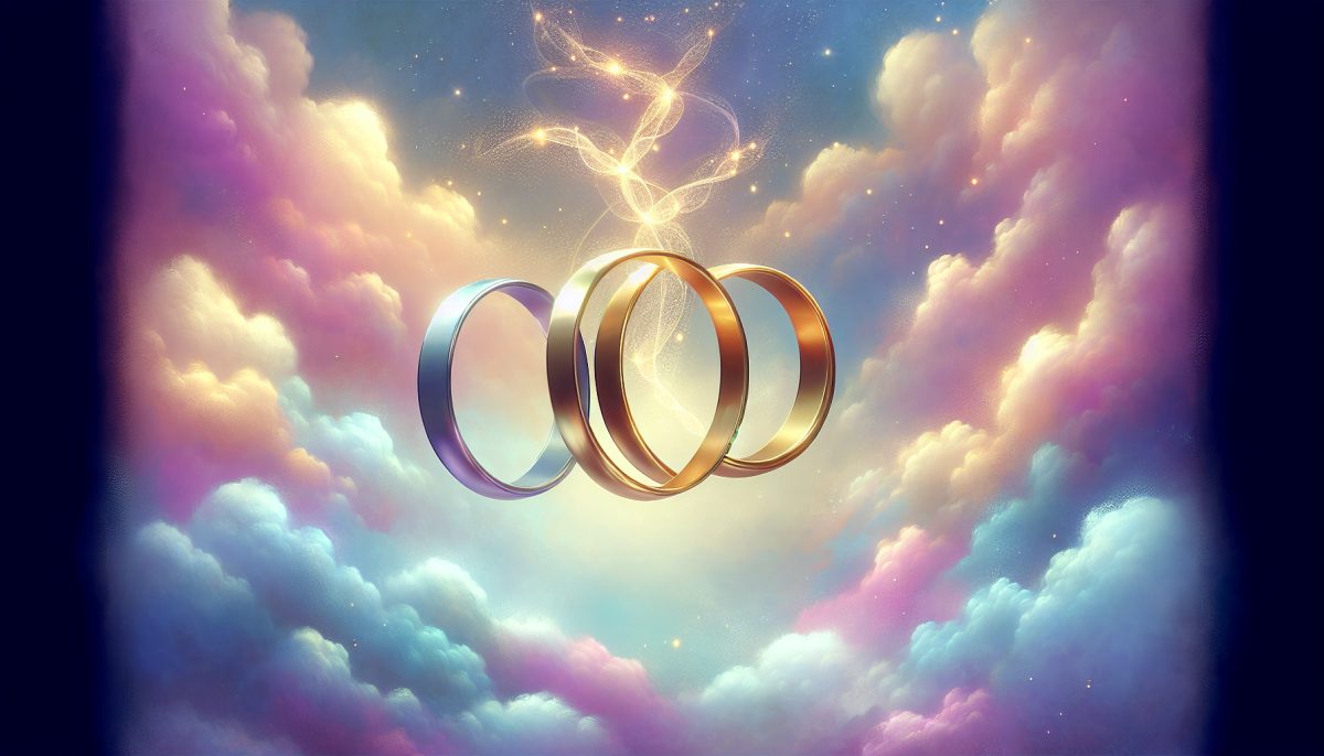 Symbolic illustration of intertwined rings on a dreamy background.