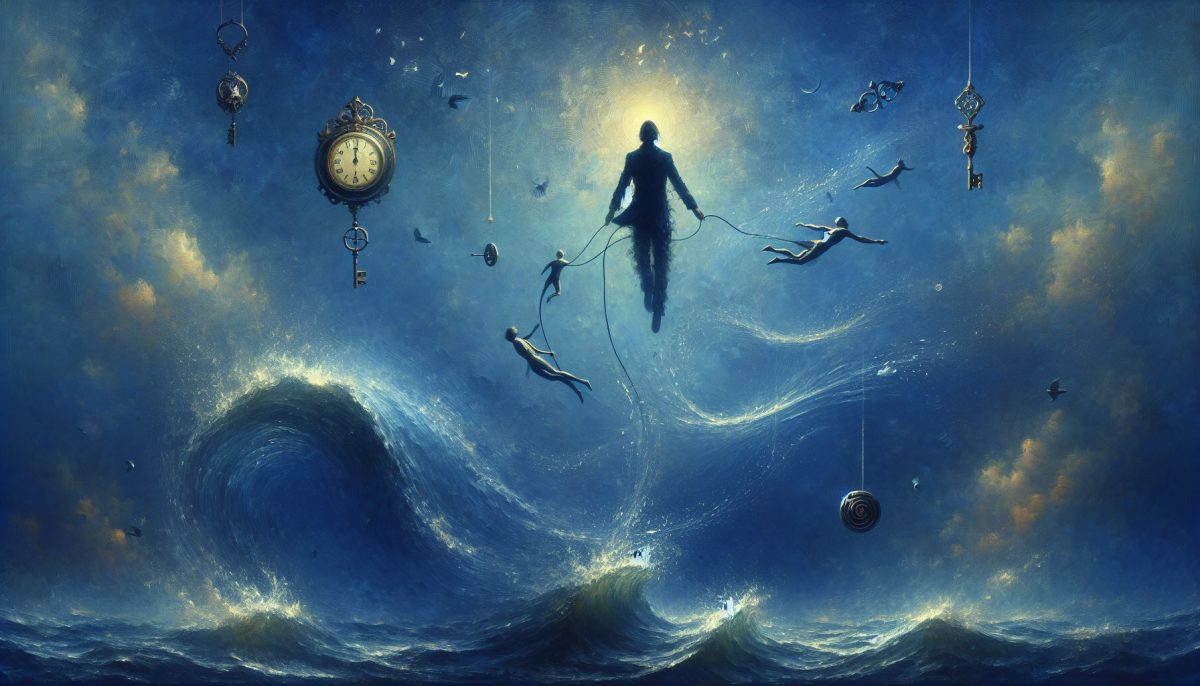 Symbolic illustration of a person underwater reaching toward light above the surface
