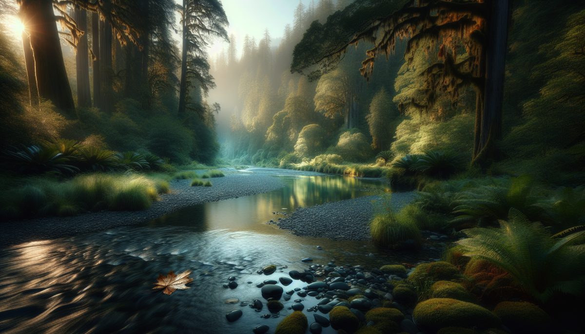 A tranquil river surrounded by trees, representing the flow of memories and emotions