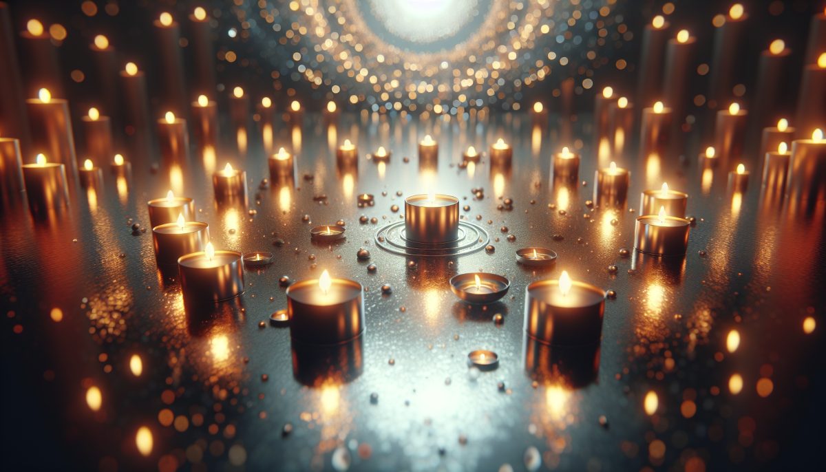 Floating candles in a circle on water, symbolizing peace and unity.