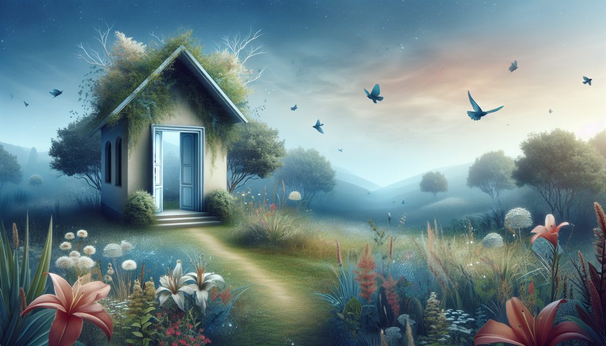 A house without doors in a tranquil setting, representing the concept of barriers and freedom.