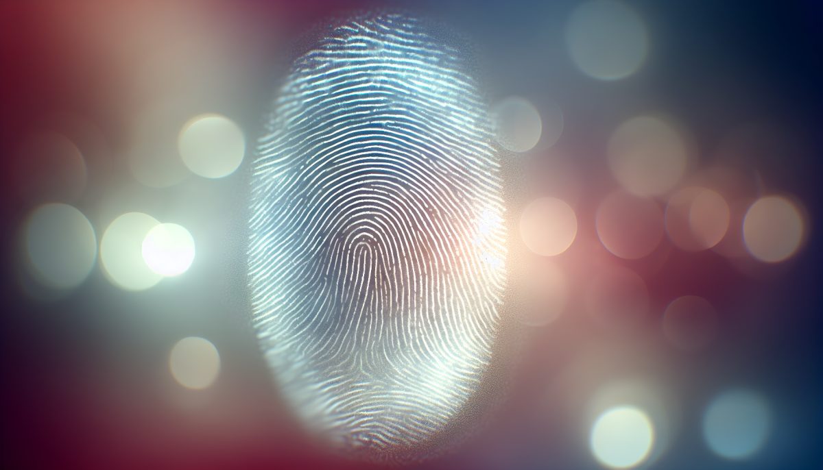A blurred fingerprint symbolizing loss and identity in a dreamlike setting.