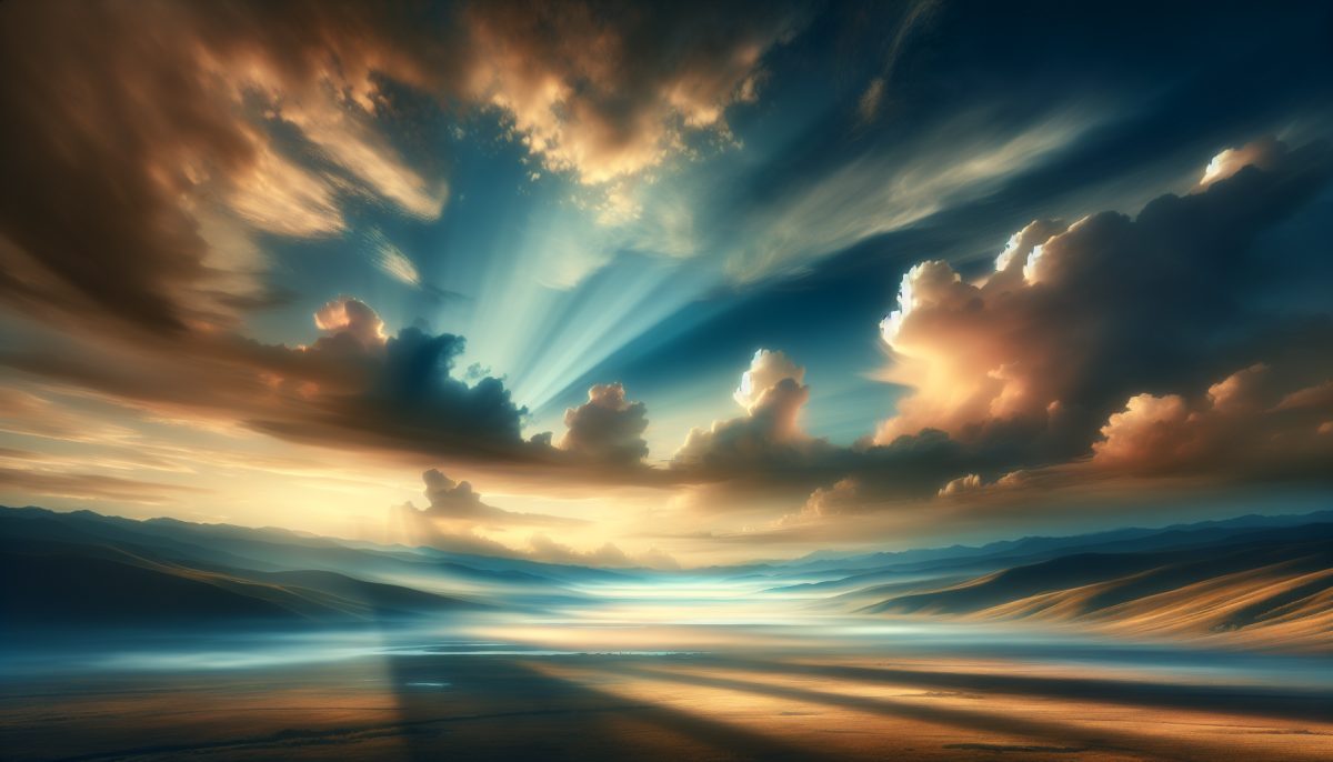 A tranquil sky with clouds and light, representing the concept of heaven.