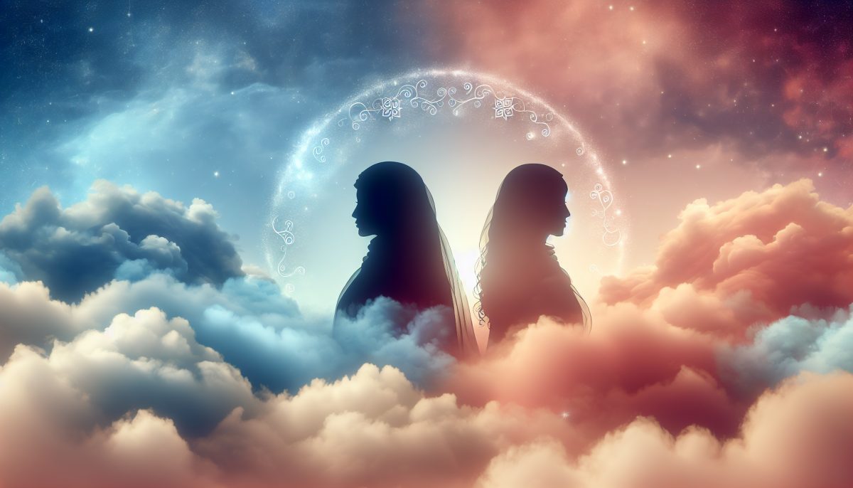 Silhouetted figures of sisters in a dreamlike setting, representing connection and support.