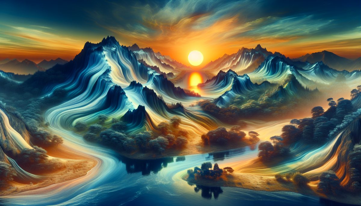 A beautiful sunset over melting mountains, representing change and emotional depth.
