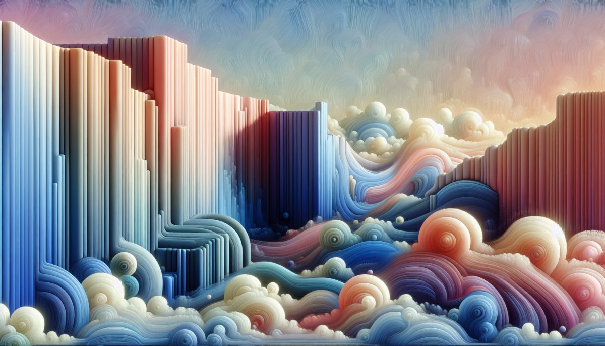 A surreal landscape with walls shifting and moving, symbolizing change and transformation.