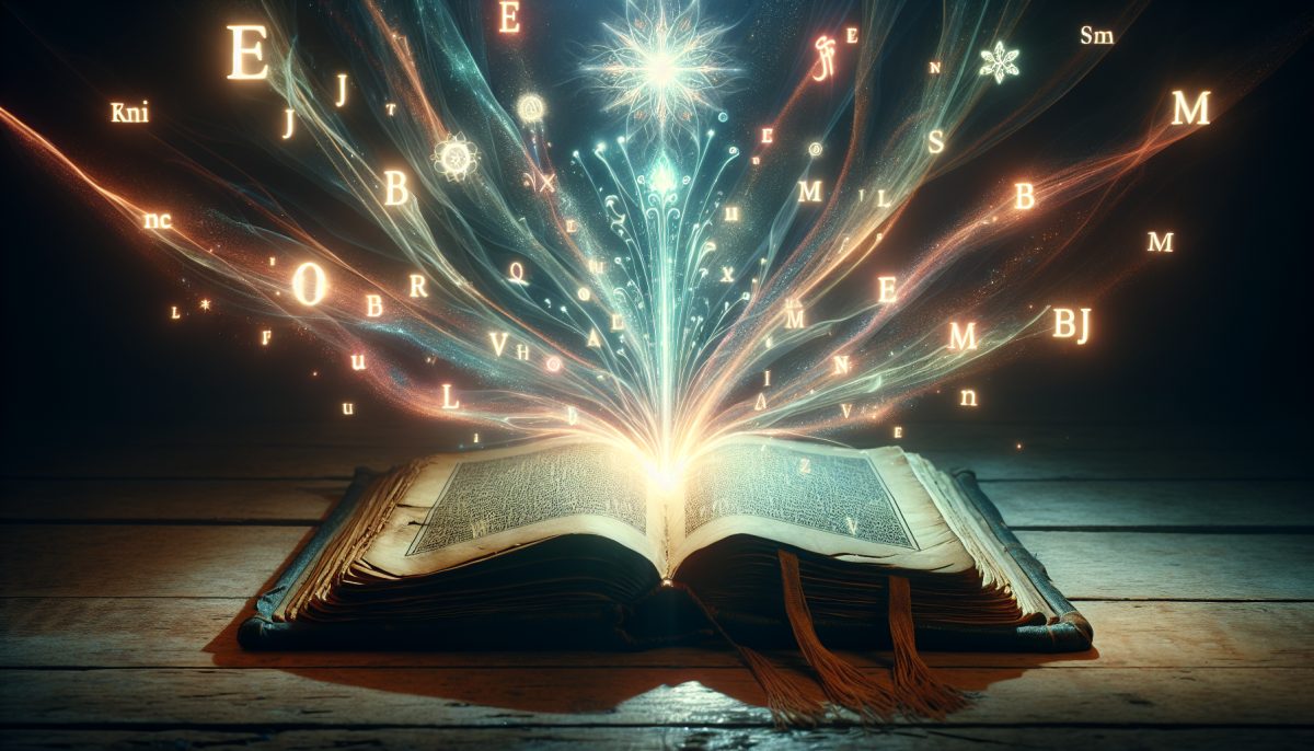 An open mystical book with glowing names, symbolizing dreams and secrets.