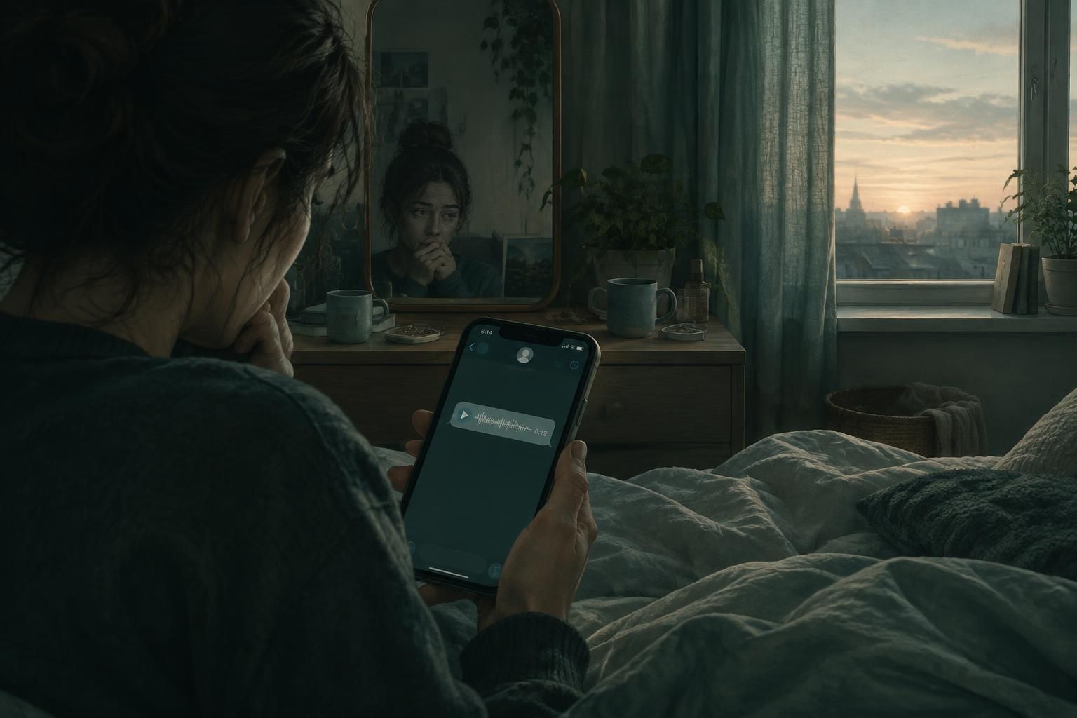 A person reflecting after noticing a voice note was sent to the wrong contact on their phone.