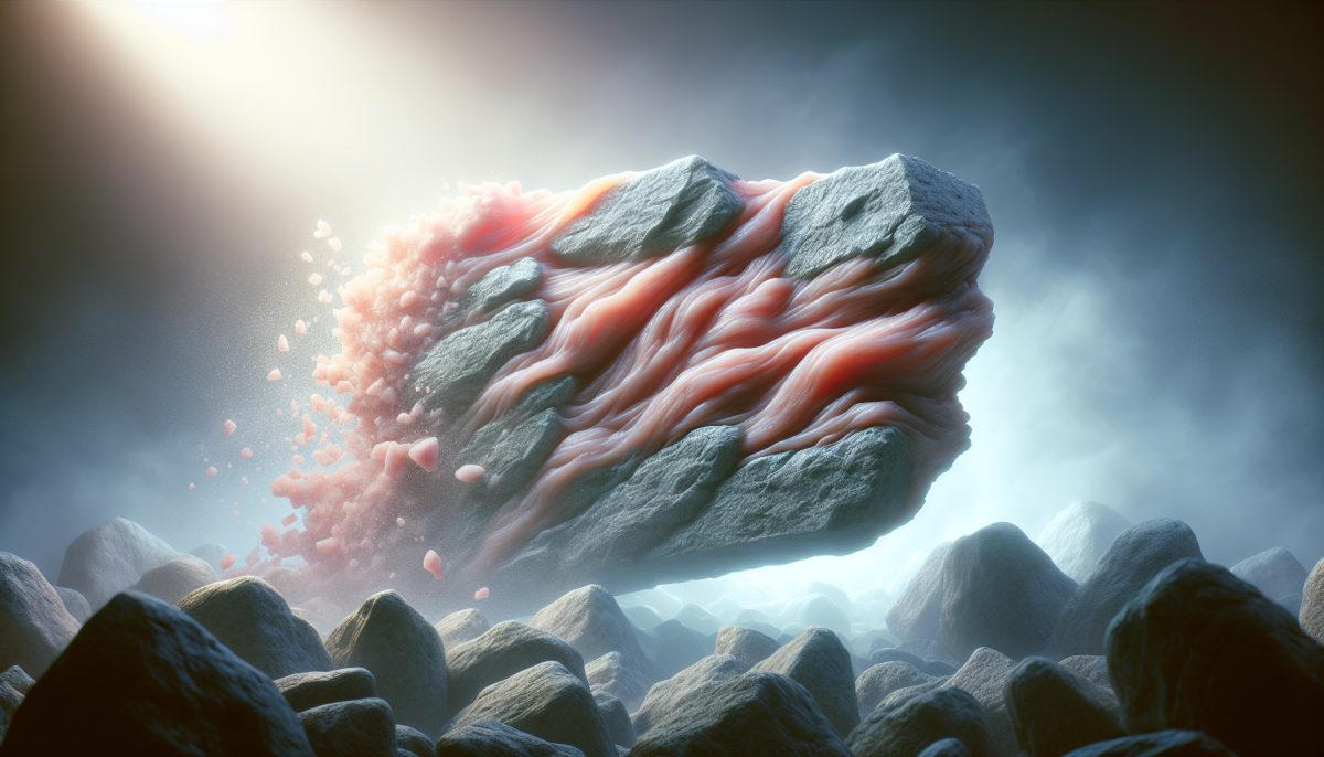 A symbolic representation of transformation from stone to flesh, surrounded by soft light.