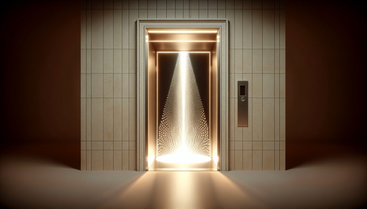 An open elevator door revealing a bright light, symbolizing hope and freedom.
