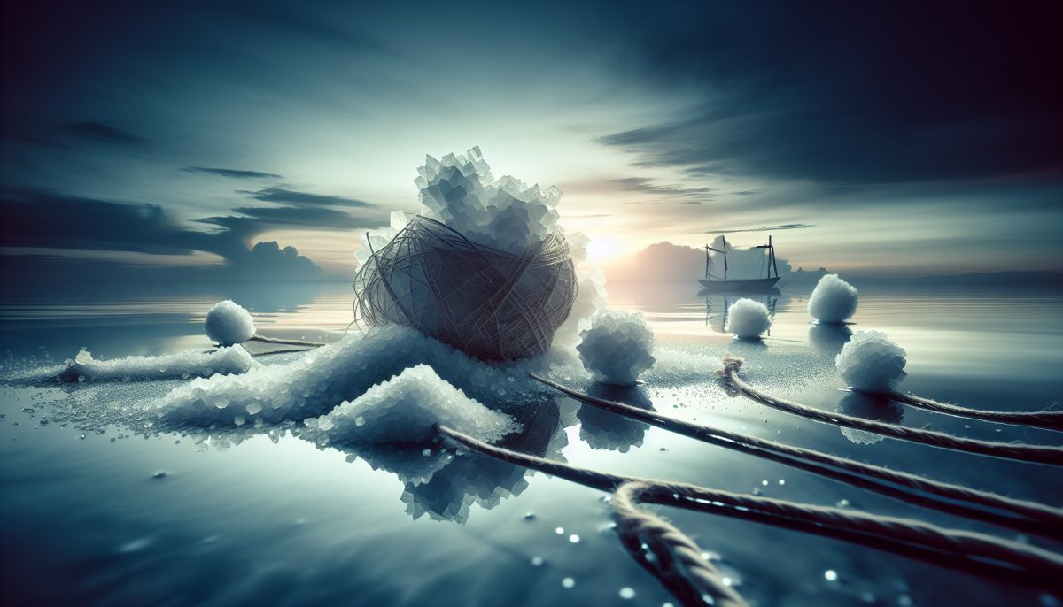 A close-up of salt crystals on a wooden surface, representing purity and preservation.