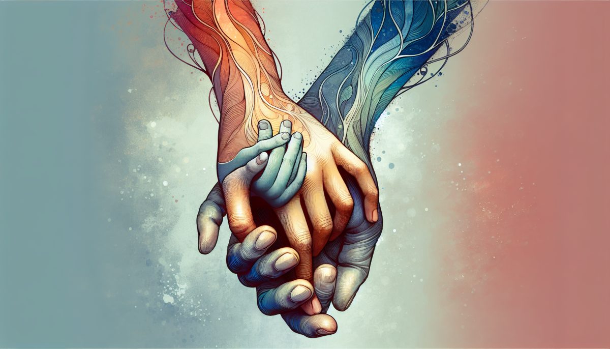 Symbolic illustration of parenthood with intertwined hands representing guidance and support.