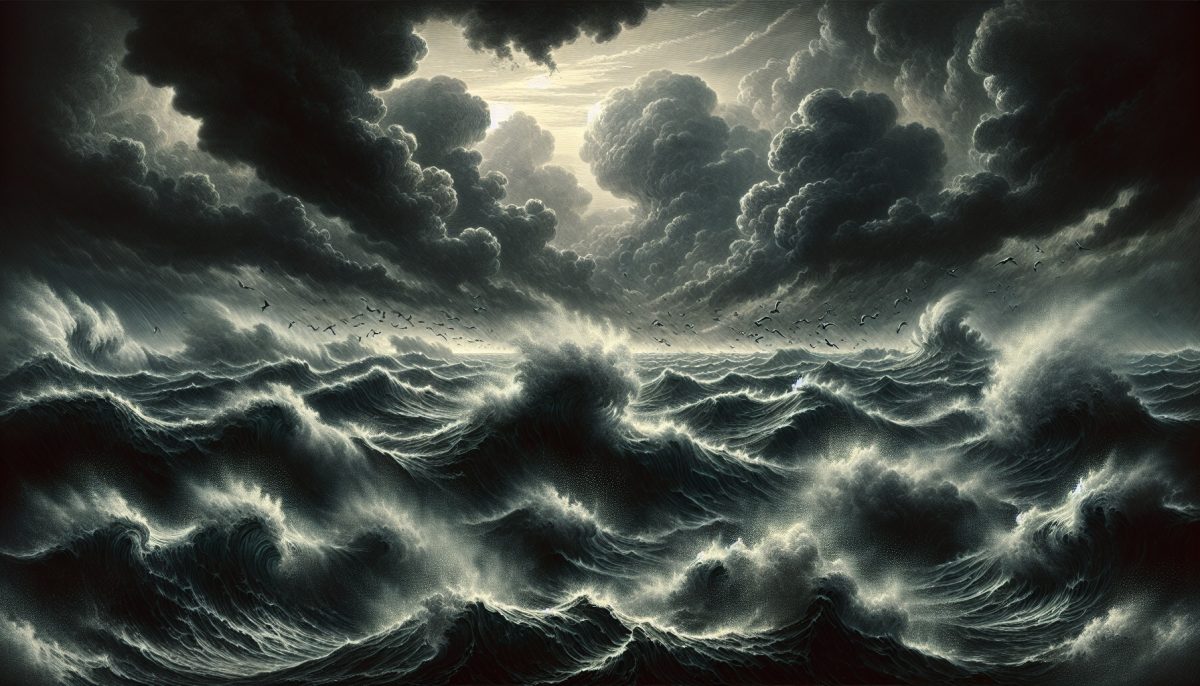 A stormy sea representing inner turmoil and anger.